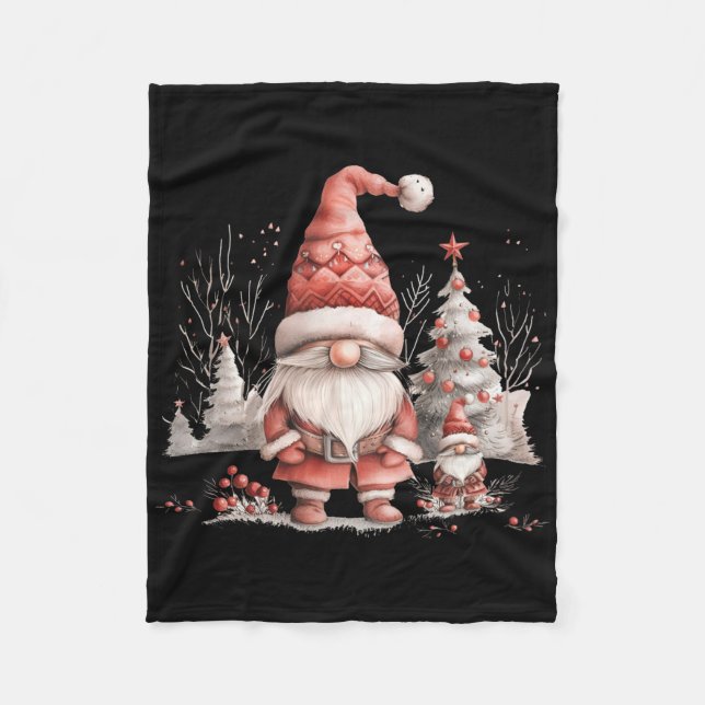Scandinavian Christmas Gnome Red Berries  Fleece Blanket (Front)