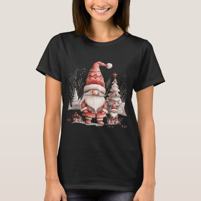 Scandinavian Christmas Gnome Red Berries T Shirt  (Front)