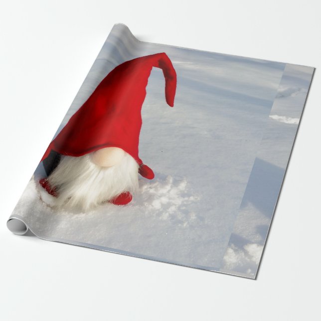 Scandinavian Christmas Gnome Wrapping Paper (Unrolled)
