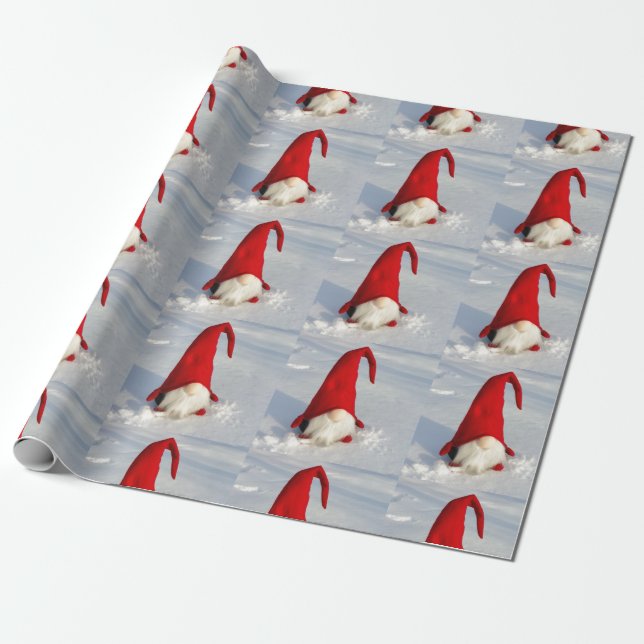 Scandinavian Christmas Gnome Wrapping Paper (Unrolled)