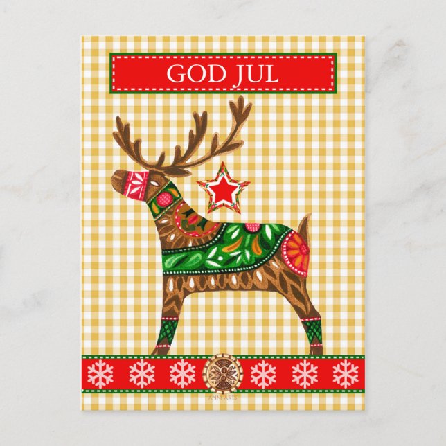 Scandinavian Christmas Greeting w/ custom text Holiday Postcard (Front)