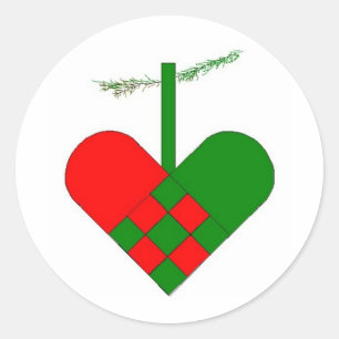 Scandinavian Christmas Hearts Classic Round Sticker