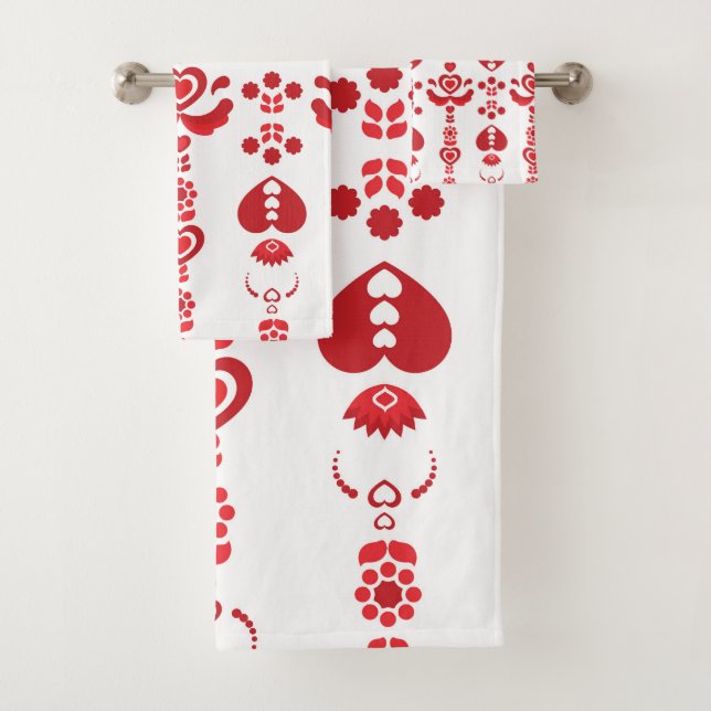 Scandinavian Christmas Modern Rosemaling Pattern Bath Towel Set (Insitu)