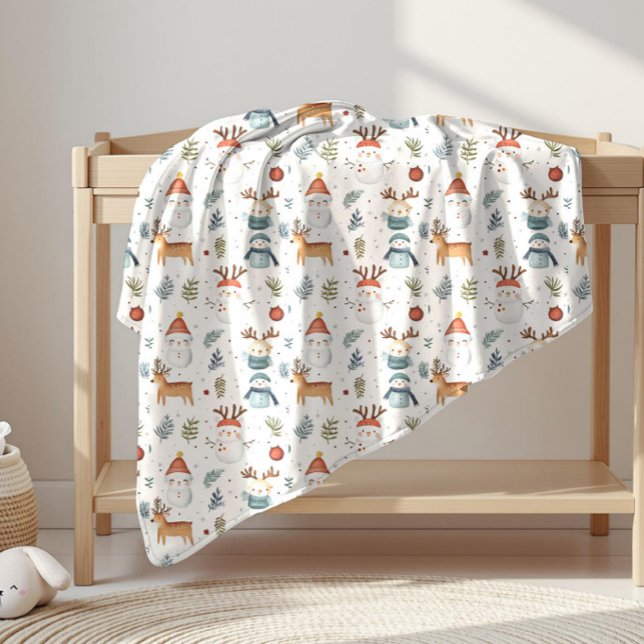 Scandinavian Christmas – Nordic Winter Snowman Fleece Blanket (Creator Uploaded)