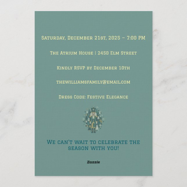 Scandinavian Christmas Nutcracker Invitation (Back)