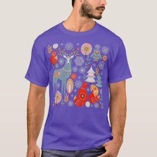 Scandinavian Christmas pattern on a red background T-Shirt
