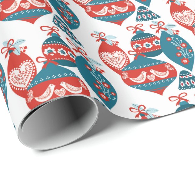 Scandinavian Christmas Pattern Red White and Blue Wrapping Paper (Roll Corner)