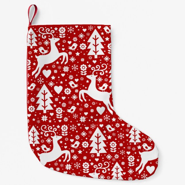 Scandinavian Christmas pattern Small Christmas Stocking (Front)