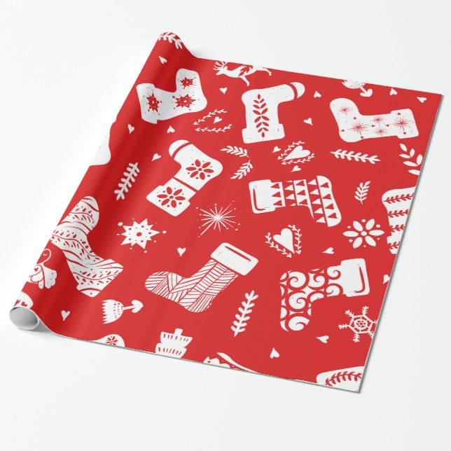 Scandinavian Christmas pattern Wrapping Paper (Unrolled)