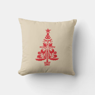 Scandinavian Christmas Red Orange Nordic Tree Cushion