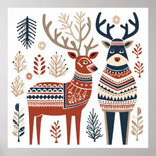 Scandinavian Christmas Reindeer Poster