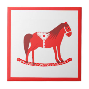 Scandinavian Christmas Rocking Horse Ceramic Tile