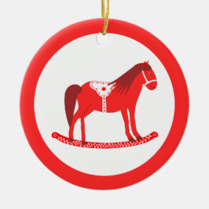 Scandinavian Christmas Rocking Horse Custom Ceramic Ornament