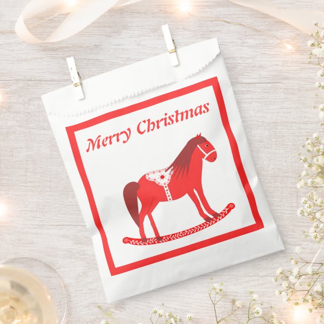 Scandinavian Christmas Rocking Horse Custom Favour Bag (Clipped)