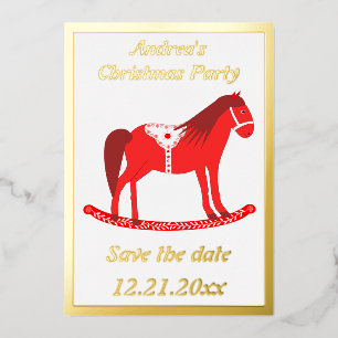 Scandinavian Christmas Rocking Horse Custom Foil Holiday Card