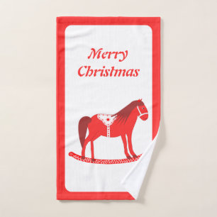Scandinavian Christmas Rocking Horse Custom Hand Towel