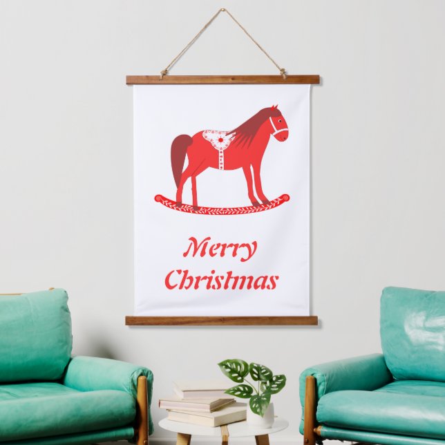 Scandinavian Christmas Rocking Horse Custom Hanging Tapestry (Living Room)