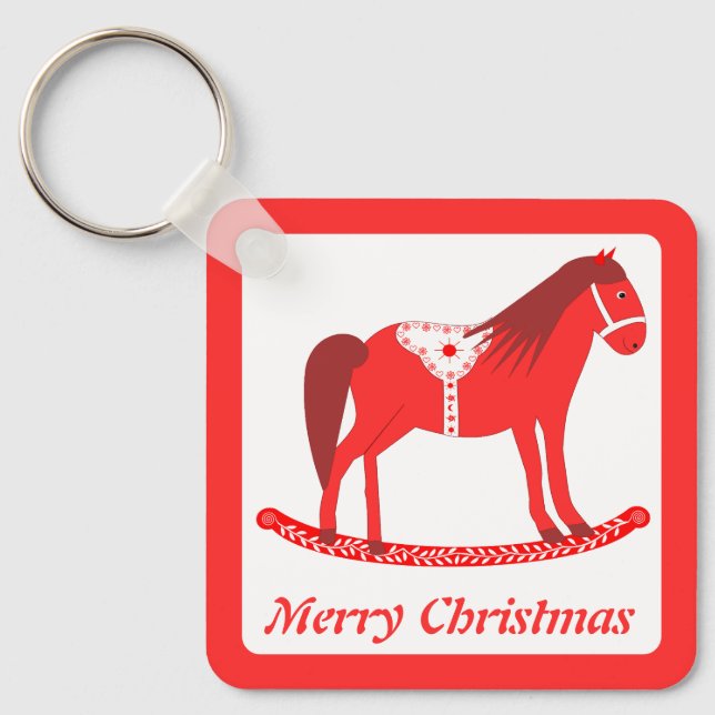 Scandinavian Christmas Rocking Horse Custom Key Ring (Front)