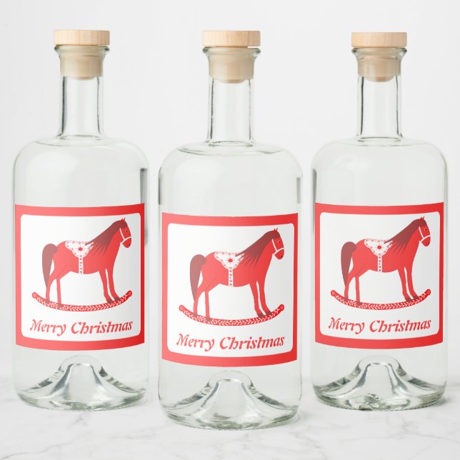 Scandinavian Christmas Rocking Horse Custom Liquor Bottle Label (Bottles)