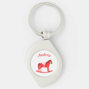 Scandinavian Christmas Rocking Horse Custom Name Key Ring