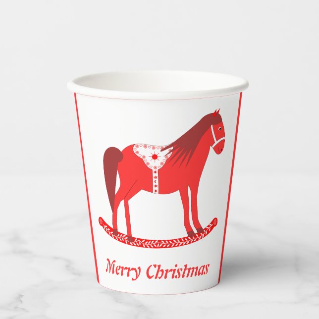 Scandinavian Christmas Rocking Horse Custom Paper Cups (Front)