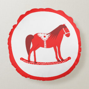 Scandinavian Christmas Rocking Horse Double Sided Round Cushion