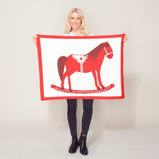 Scandinavian Christmas Rocking Horse Fleece Blanket (In Situ)