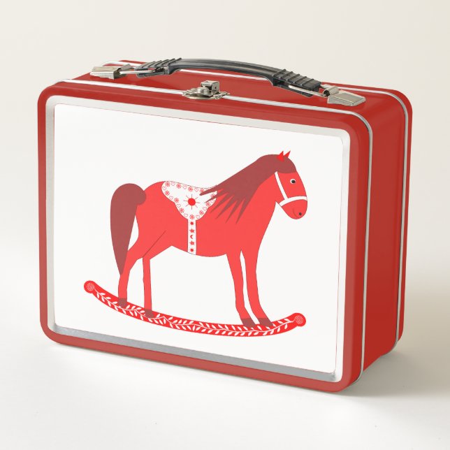 Scandinavian Christmas Rocking Horse Metal Lunch Box (Front)