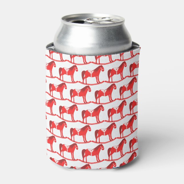 Scandinavian Christmas Rocking Horse Patterned Can Cooler (Can Front)