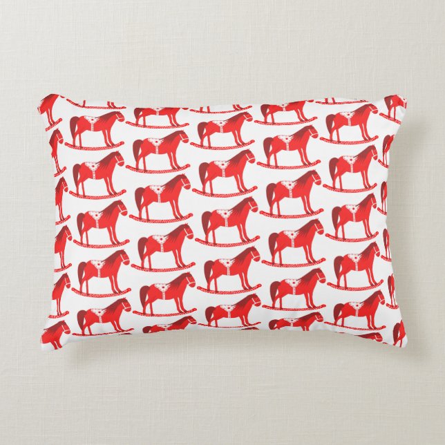 Scandinavian Christmas Rocking Horse Patterned Decorative Cushion (Front)