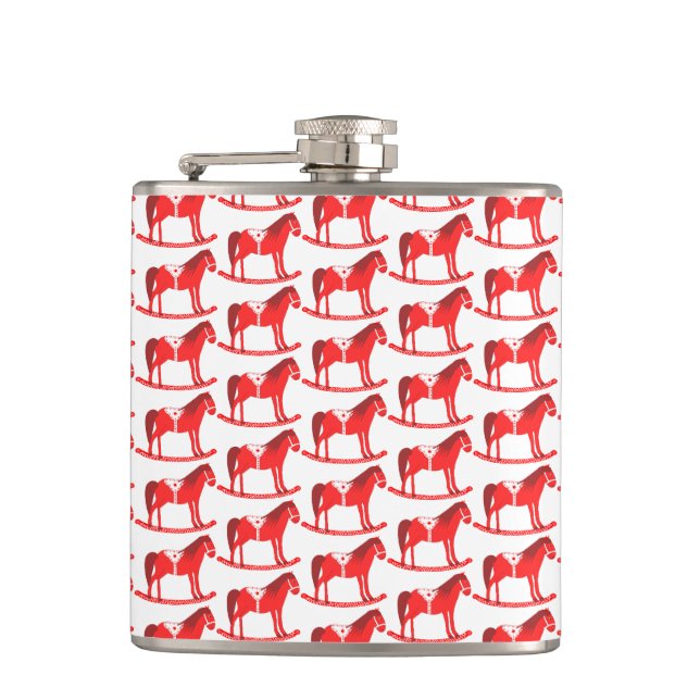 Scandinavian Christmas Rocking Horse Patterned Hip Flask (Front)