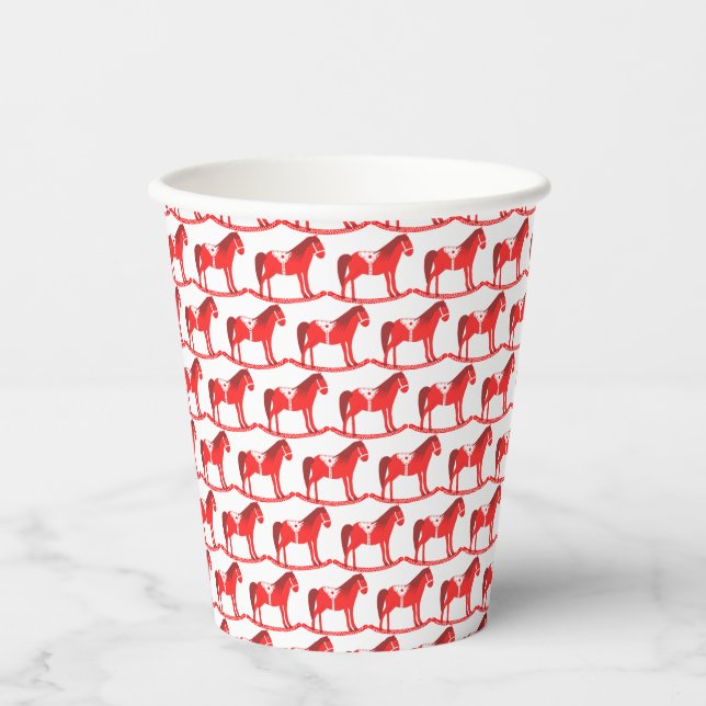 Scandinavian Christmas Rocking Horse Patterned Paper Cups (Front)