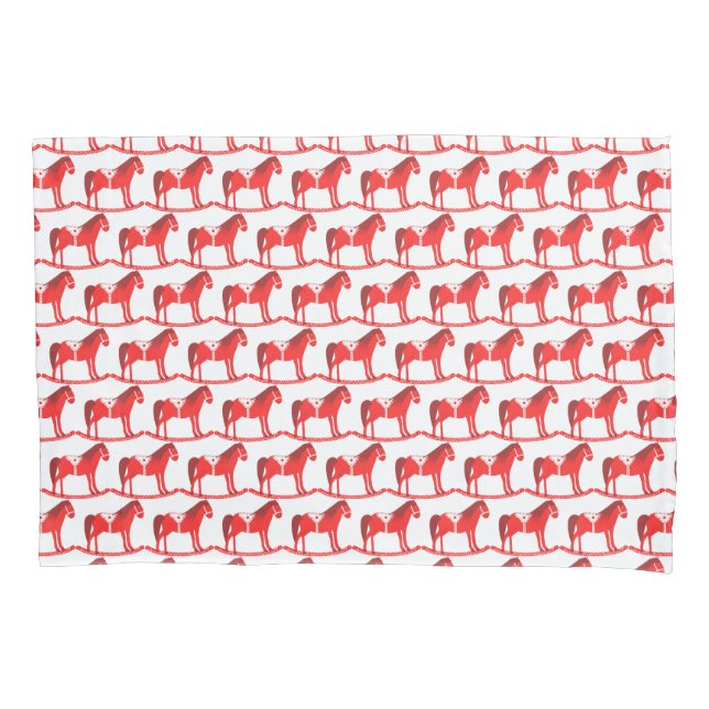 Scandinavian Christmas Rocking Horse Patterned Pillowcase (Front)