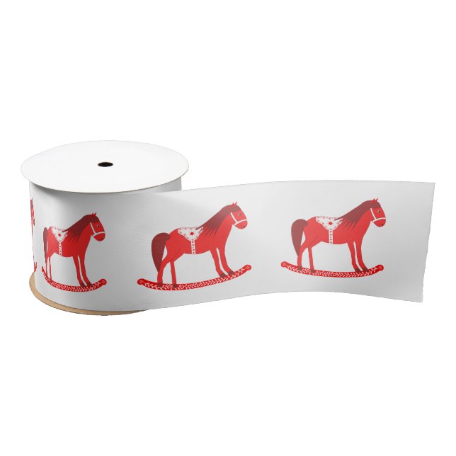 Scandinavian Christmas Rocking Horse Patterned Satin Ribbon (Spool)