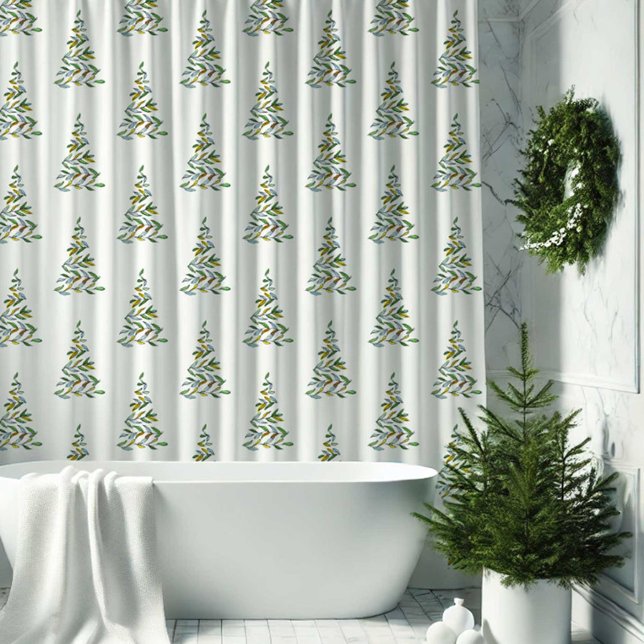 Scandinavian Christmas Shower Curtain Tree Pattern (Scandinavian Christmas shower curtain features a Christmas tree pattern art and design by Victoria )