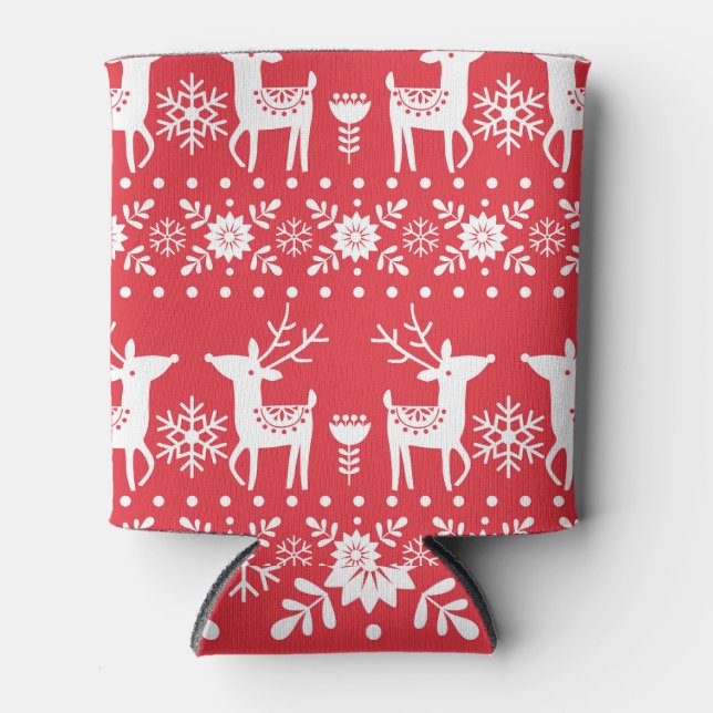 Scandinavian Christmas: Snowflakes & Deer Can Cooler (Front)