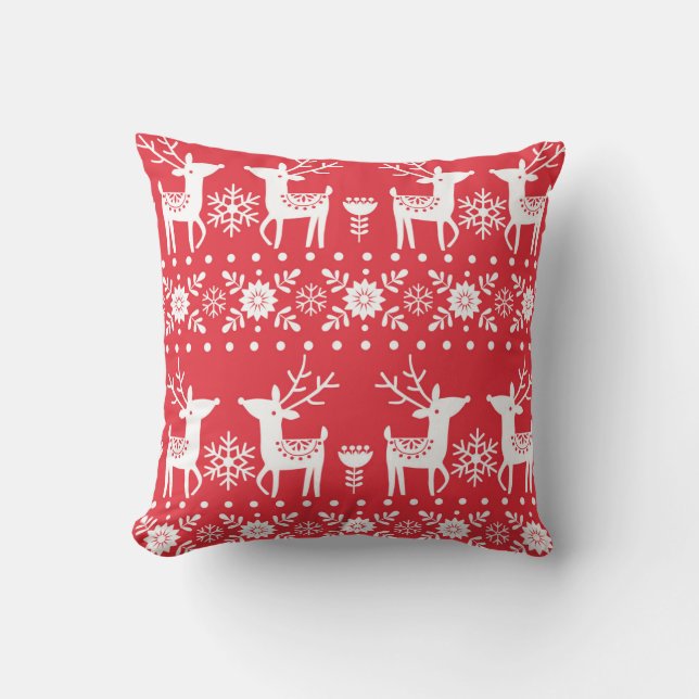 Scandinavian Christmas: Snowflakes & Deer Cushion (Front)
