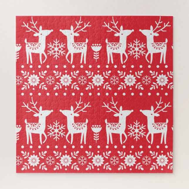 Scandinavian Christmas: Snowflakes & Deer Jigsaw Puzzle (Vertical)
