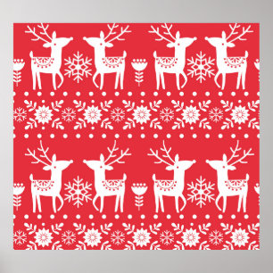 Scandinavian Christmas: Snowflakes & Deer Poster