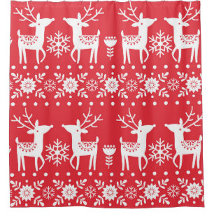 Scandinavian Christmas: Snowflakes & Deer Shower Curtain