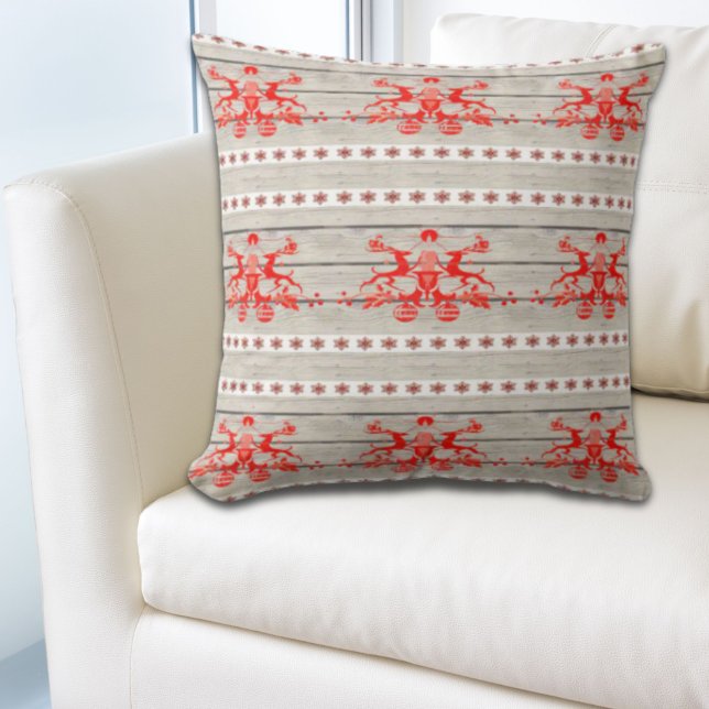 scandinavian christmas snowflakes Nordic Reindeer Cushion (scandinavian christmas snowflakes Nordic Reindeer Throw Pillow)