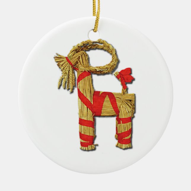 Scandinavian Christmas Straw Yule Goat Julbok Ceramic Ornament (Front)