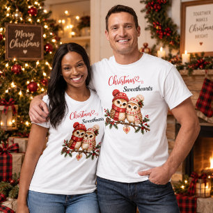 Scandinavian Christmas Sweethearts Owl Couple T-Shirt