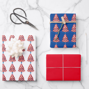 Scandinavian Christmas Tree Folk Art   Wrapping Paper Sheet