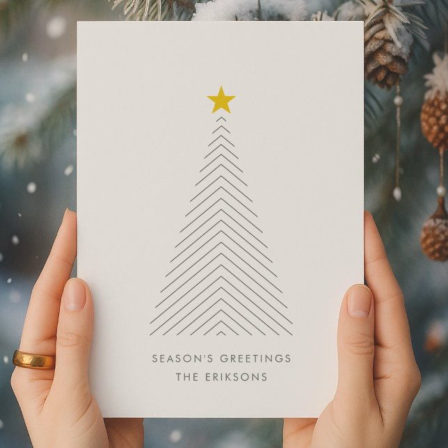 Scandinavian Christmas Tree | Minimalist Gold Star Holiday Card (Creator Uploaded)