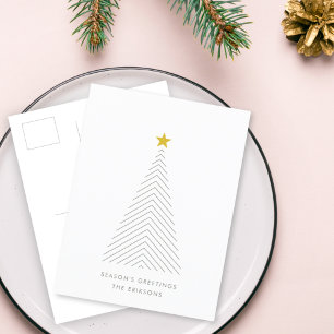 Scandinavian Christmas Tree Minimalist Gold Star Holiday Postcard