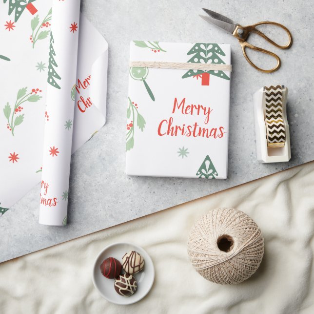 Scandinavian Christmas Tree Woodland Snowflake  Wrapping Paper (Crafts)