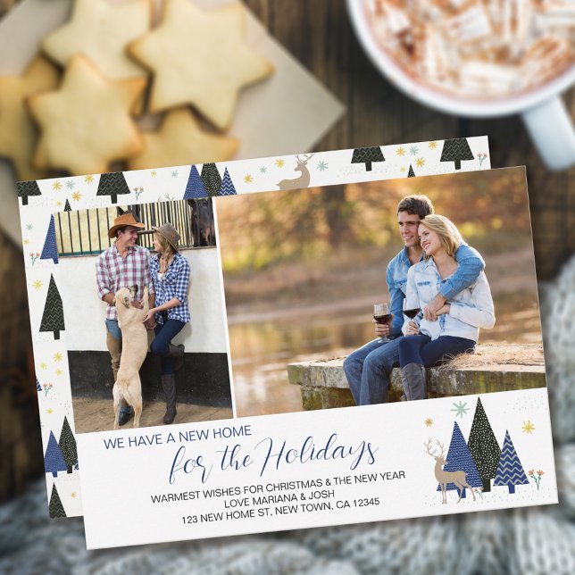 Scandinavian Christmas Trees 2 Photo New Address Holiday Card (Creator Uploaded)