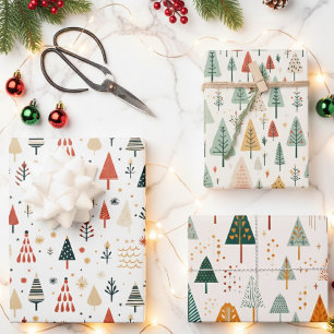 Scandinavian Christmas Trees Nordic Wrapping Paper Sheet