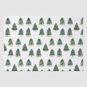 Scandinavian Christmas trees pattern Winter Blue Tissue Paper